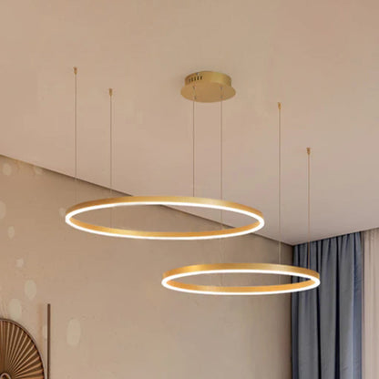 Multi-Ring LED Hanging Light Metal Acrylic Adjustable Height Dimmable Fixture for Dining Room Living Room Bedroom Modern Ceiling Chandelier