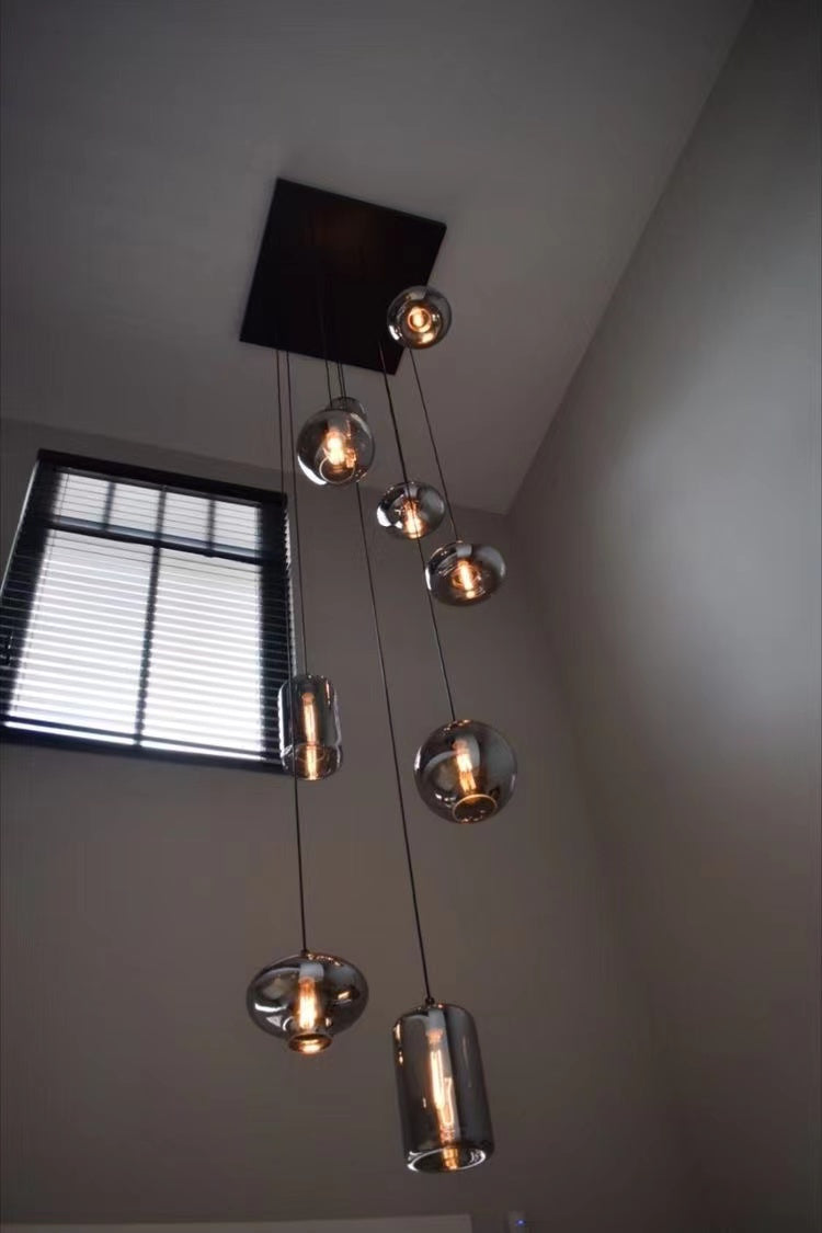 Spiral Glass Chandelier for Two-Story Entryway Multi-Light Dimmable Fixture for Stairwell Foyer Living Room High Ceiling