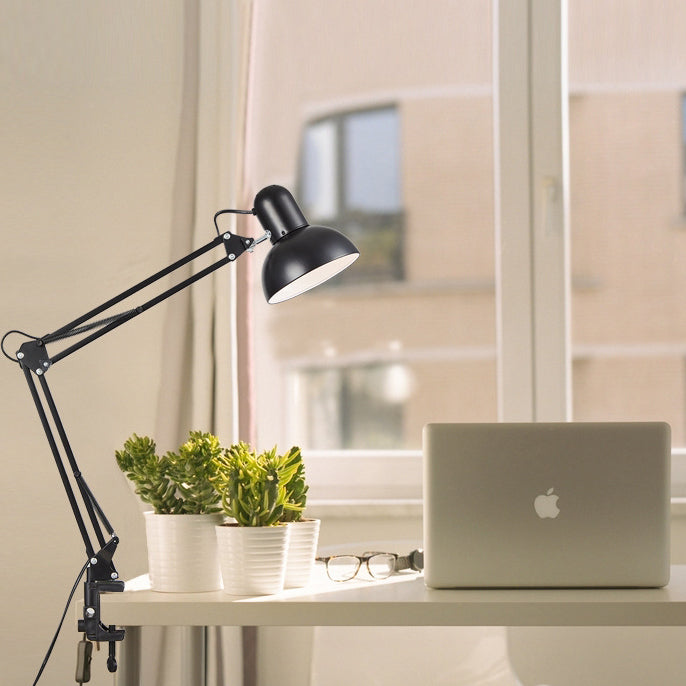 Clamp-On Task Light with Pivoting Arm for Home Office, Bedroom & Study Desk – E26 Socket, Industrial Metal Build, Space-Saving Mount for Rea