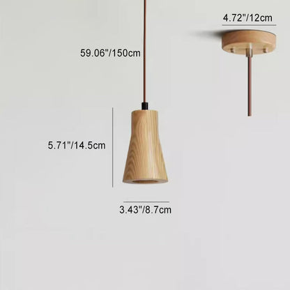 Wood Hanging Lamp GU10 Socket Beige Finish 5.7 in Drop Adjustable Cord Hardwired Ceiling Light for Bedroom Living Room Kitchen Dining Entryw