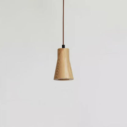 Wood Hanging Lamp GU10 Socket Beige Finish 5.7 in Drop Adjustable Cord Hardwired Ceiling Light for Bedroom Living Room Kitchen Dining Entryw
