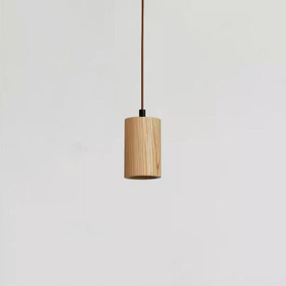Wood Hanging Lamp GU10 Socket Beige Finish 5.7 in Drop Adjustable Cord Hardwired Ceiling Light for Bedroom Living Room Kitchen Dining Entryw