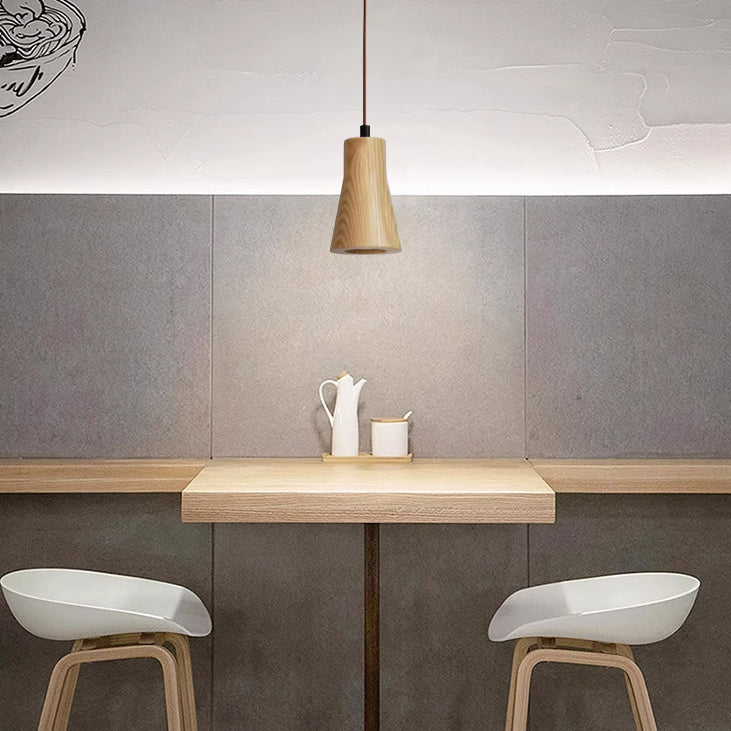 Wood Hanging Lamp GU10 Socket Beige Finish 5.7 in Drop Adjustable Cord Hardwired Ceiling Light for Bedroom Living Room Kitchen Dining Entryw