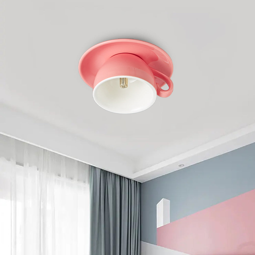 Flush Mount Cup-Shaped Ceramic LED Fixture for Bedrooms, Kids' Rooms & Living Spaces – Decorative G4 Overhead Lighting
