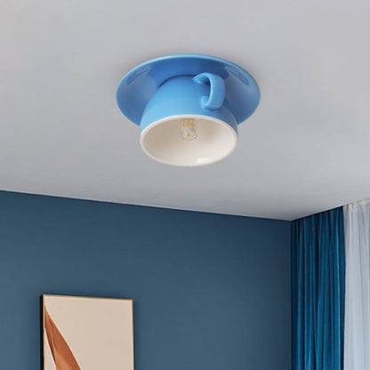Flush Mount Cup-Shaped Ceramic LED Fixture for Bedrooms, Kids' Rooms & Living Spaces – Decorative G4 Overhead Lighting