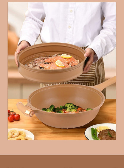 Nonstick Stir-Fry Pan with Steam Insert for Gas & Induction Cooktops – Even-Heat Cooking Wok for Healthy Meals