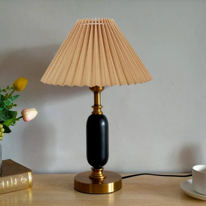 Accent Lamp with Folded Cloth Shade 11 in × 18 in Gold Base E12 Socket for Nightstand Office Den Mid-Century Style Portable Lighting