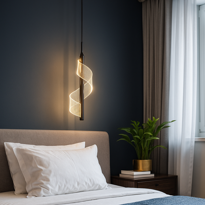 Sculptural LED Sconce Light Black Metal Acrylic Spiral Design for Bedroom Hallway Reading Nook Modern Ambient Fixture 12 in Wall Mount