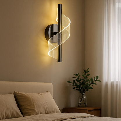 Sculptural LED Sconce Light Black Metal Acrylic Spiral Design for Bedroom Hallway Reading Nook Modern Ambient Fixture 12 in Wall Mount