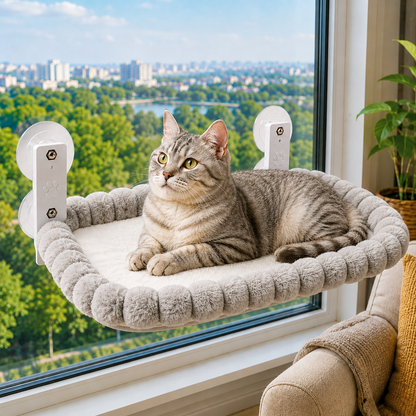 Ortekor Foldable Cat Window Hammock for Apartments - No-Drill Suction Perch for Sunny Naps Without Taking Up Floor Space