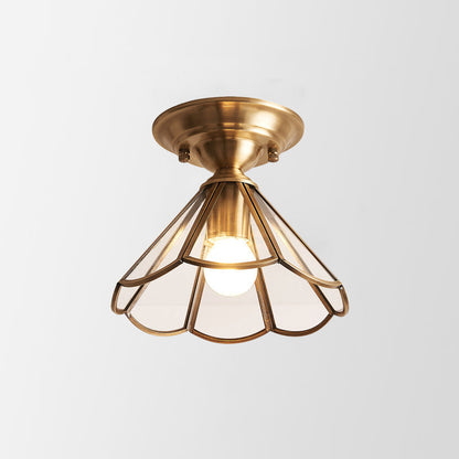 Brass Semi-Flush Mount Ceiling Light with Scalloped Dome Shade – Single Socket Colonial Style for Hallway, Bedroom & Kitchen