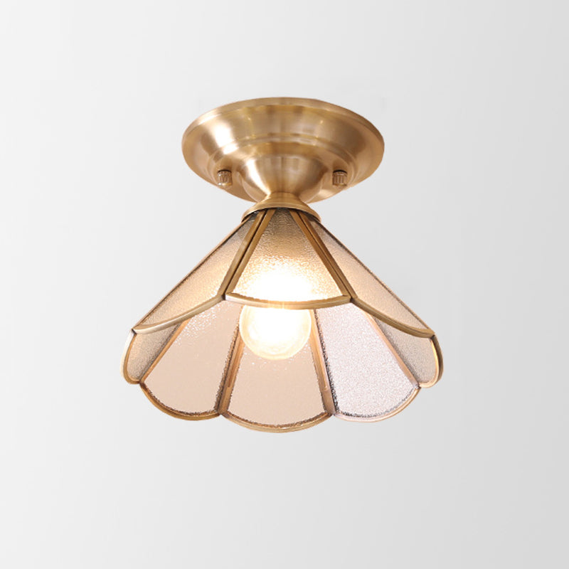 Brass Semi-Flush Mount Ceiling Light with Scalloped Dome Shade – Single Socket Colonial Style for Hallway, Bedroom & Kitchen