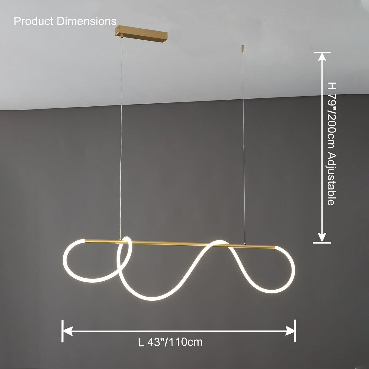 Adjustable Pendant Light Fixture with Remote Dimming 43 in Silicone LED for Kitchen Island Dining Table Modern Hanging Ceiling Lamp Gold Bla