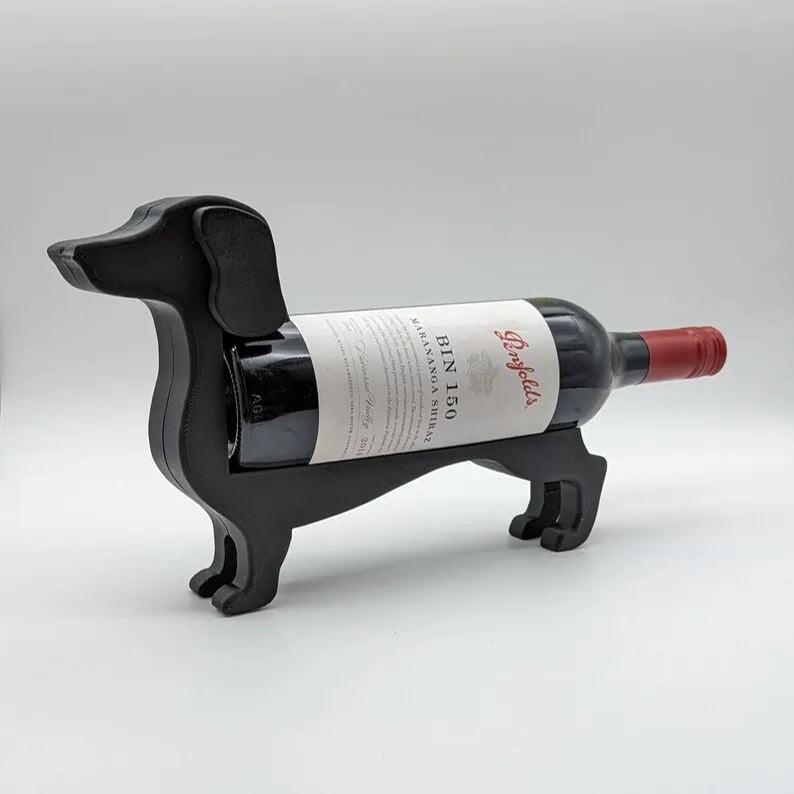 Dachshund Wine Bottle Holder | Resin Table Stand for Wine Display | Kitchen Counter Decor | Wiener Dog Figurine Holder for Red White Wine