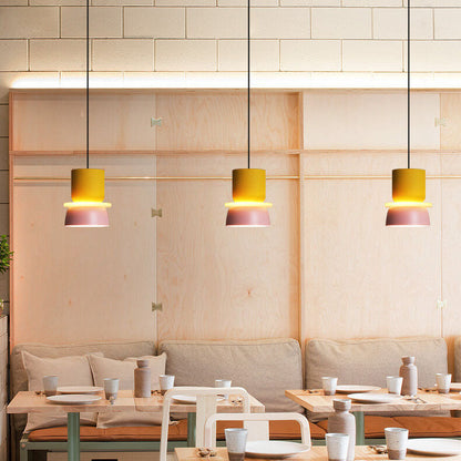 Single-Bulb Metal Hanging Fixture with Adjustable Cord in Vibrant Two-Tone Hues for Kitchen Island Dining Room Bedroom