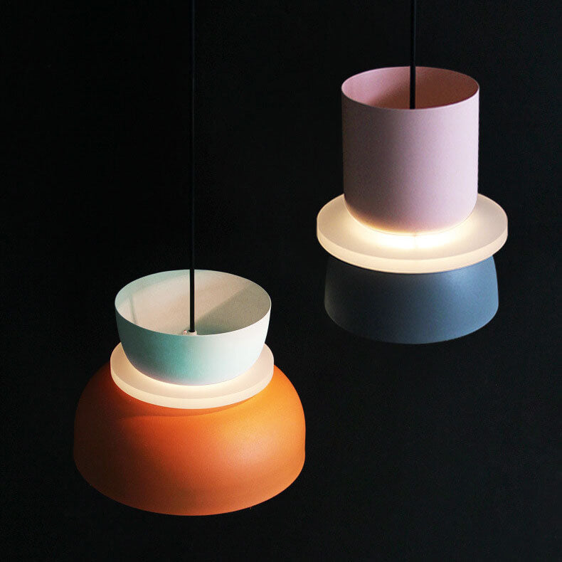 Single-Bulb Metal Hanging Fixture with Adjustable Cord in Vibrant Two-Tone Hues for Kitchen Island Dining Room Bedroom