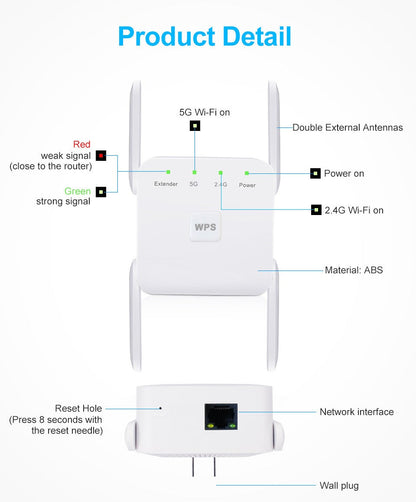 Wireless Signal Booster with Dual-Band Technology for Whole-Home Coverage | Extends Range up to 300 Mbps | Works with All Routers
