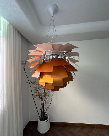 Sculptural Metal Shade Hanging Fixture 20 in Adjustable Height Overhead Lighting for Dining Room Kitchen Island Entryway Warm Glow Installat