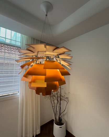 Sculptural Metal Shade Hanging Fixture 20 in Adjustable Height Overhead Lighting for Dining Room Kitchen Island Entryway Warm Glow Installat