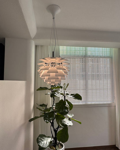 Sculptural Metal Shade Hanging Fixture 20 in Adjustable Height Overhead Lighting for Dining Room Kitchen Island Entryway Warm Glow Installat