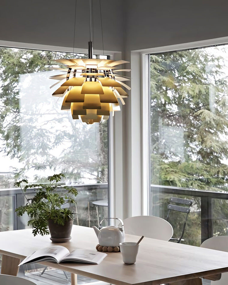 Layered Metal Fixture 19 in Wide Warm White E27 Socket Adjustable Height Kitchen Island Dining Room Cord Suspended Overhead Lighting Texture