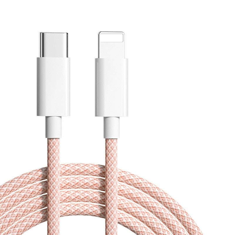 Fast Charging Cable USB-C to Lightning Compatible with iPhone 8-17 Pro Max | Braided Nylon Power Cord | 20W PD Data Sync | Blue Gray Pink
