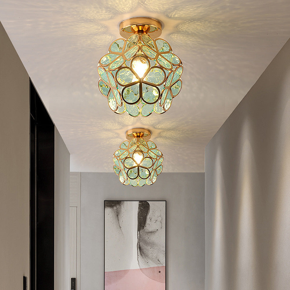 Flush Mount Flower Fixture in Gold with Acrylic Shade for Entryway Bedroom Small Spaces 8-Inch Modern LED Overhead Home Lighting