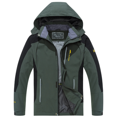 Men's Windproof Rain Shell Jacket with Removable Hood for Hiking, Camping & Outdoor Adventures – Waterproof Lightweight Expedition Coat