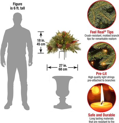Battery-Operated LED Evergreen Spray with Pine Cones & Berries for Holiday Urns, Planters & Entryways