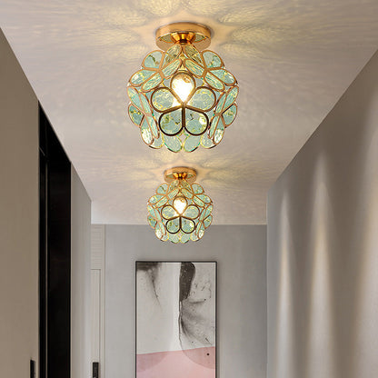 Floral Ceiling Light with Acrylic Petals and Gold Accents for Bedroom, Hallway, Living Room