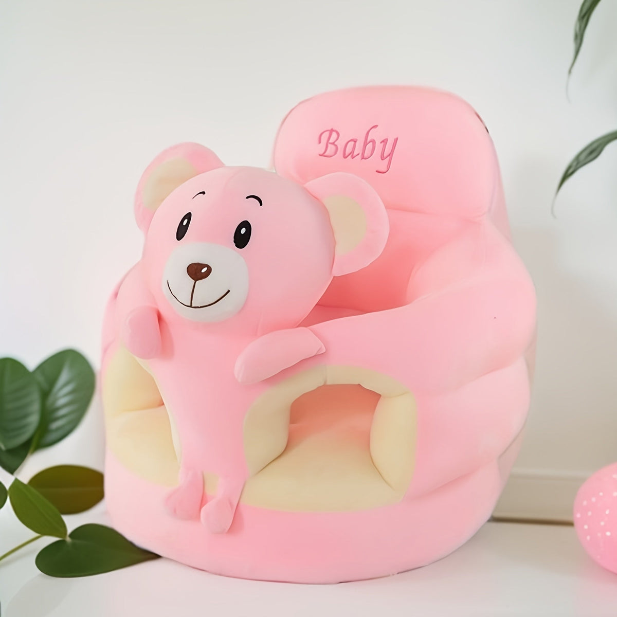 Infant Support Chair with Plush Animal Design for Early Sitting Practice, Soft Padded Nursery Seat for Baby Balance Development, Portable Wa