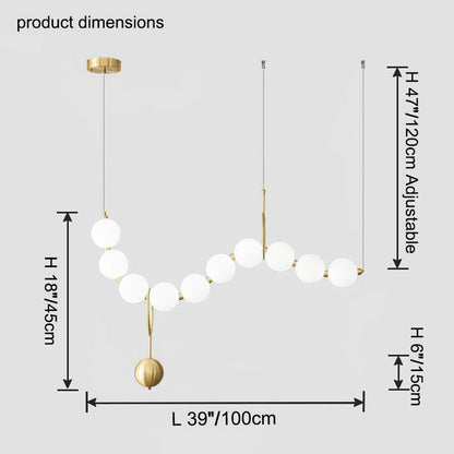 Cascading Glass Globe Pendant Light Fixture Gold White Contemporary Overhead Illumination for Breakfast Bar Eating Area Lounge 39 inch