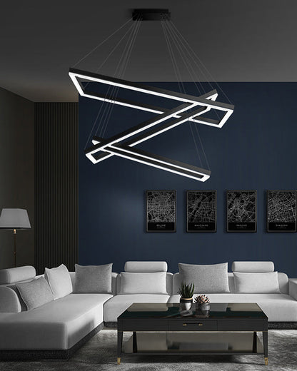 Multi-Tier Linear Suspension Fixture with Integrated LED, Adjustable Cable, Matte Black Metal Frame for Dining & Living Spaces
