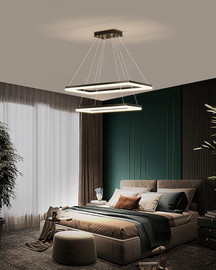 Multi-Tier Linear Suspension Fixture with Integrated LED, Adjustable Cable, Matte Black Metal Frame for Dining & Living Spaces
