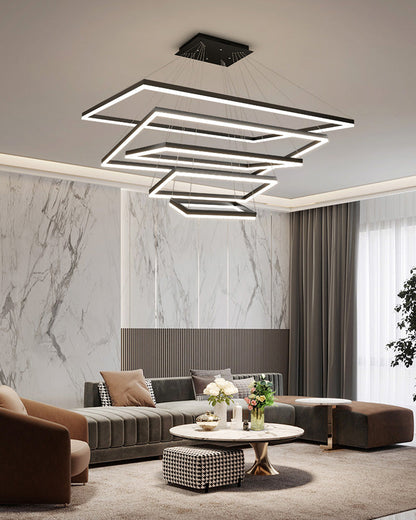 Multi-Tier Linear Suspension Fixture with Integrated LED, Adjustable Cable, Matte Black Metal Frame for Dining & Living Spaces