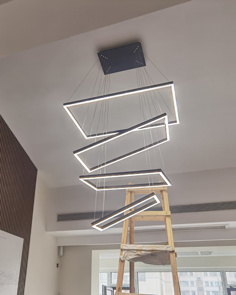 Multi-Tier Linear Suspension Fixture with Integrated LED, Adjustable Cable, Matte Black Metal Frame for Dining & Living Spaces