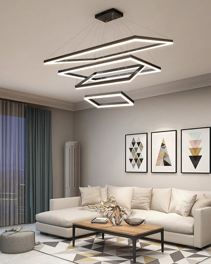 Multi-Tier Linear Suspension Fixture with Integrated LED, Adjustable Cable, Matte Black Metal Frame for Dining & Living Spaces