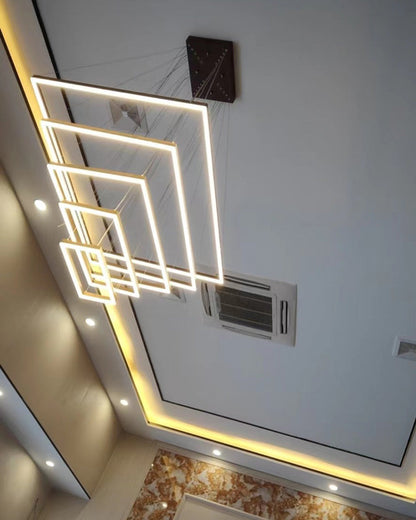 Multi-Tier Linear Suspension Fixture with Integrated LED, Adjustable Cable, Matte Black Metal Frame for Dining & Living Spaces