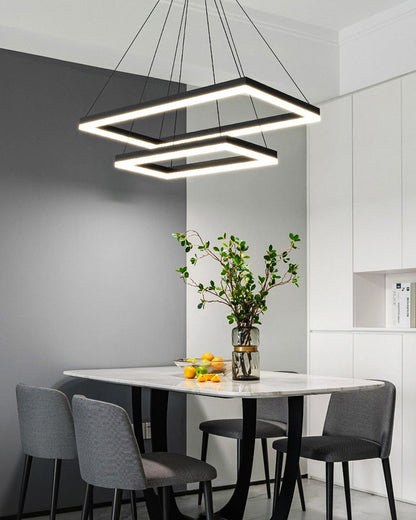 Multi-Tier Linear Suspension Fixture with Integrated LED, Adjustable Cable, Matte Black Metal Frame for Dining & Living Spaces
