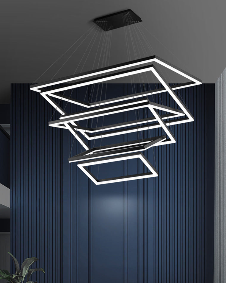 Multi-Tier Linear Suspension Fixture with Integrated LED, Adjustable Cable, Matte Black Metal Frame for Dining & Living Spaces