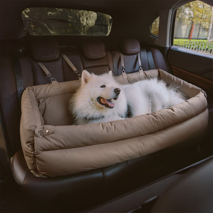 Portable Pet Travel Carrier Bed with Safety Leash for Small to Medium Dogs – Waterproof Faux Leather Car Booster Seat & Indoor Lounge