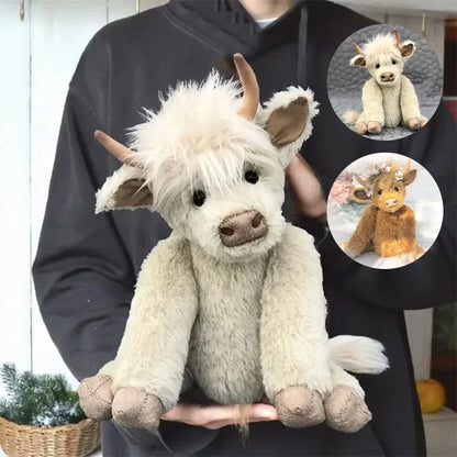 Handcrafted Highland Cow Plush Figurine with Floral Crown Decoration for Shelf Display and Home Decor