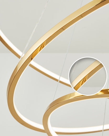 Multi-Tier Cascading LED Ring Fixture for Grand Entryways and Tall Staircases – Height-Adjustable Modern Statement Lighting with Remote Dimm