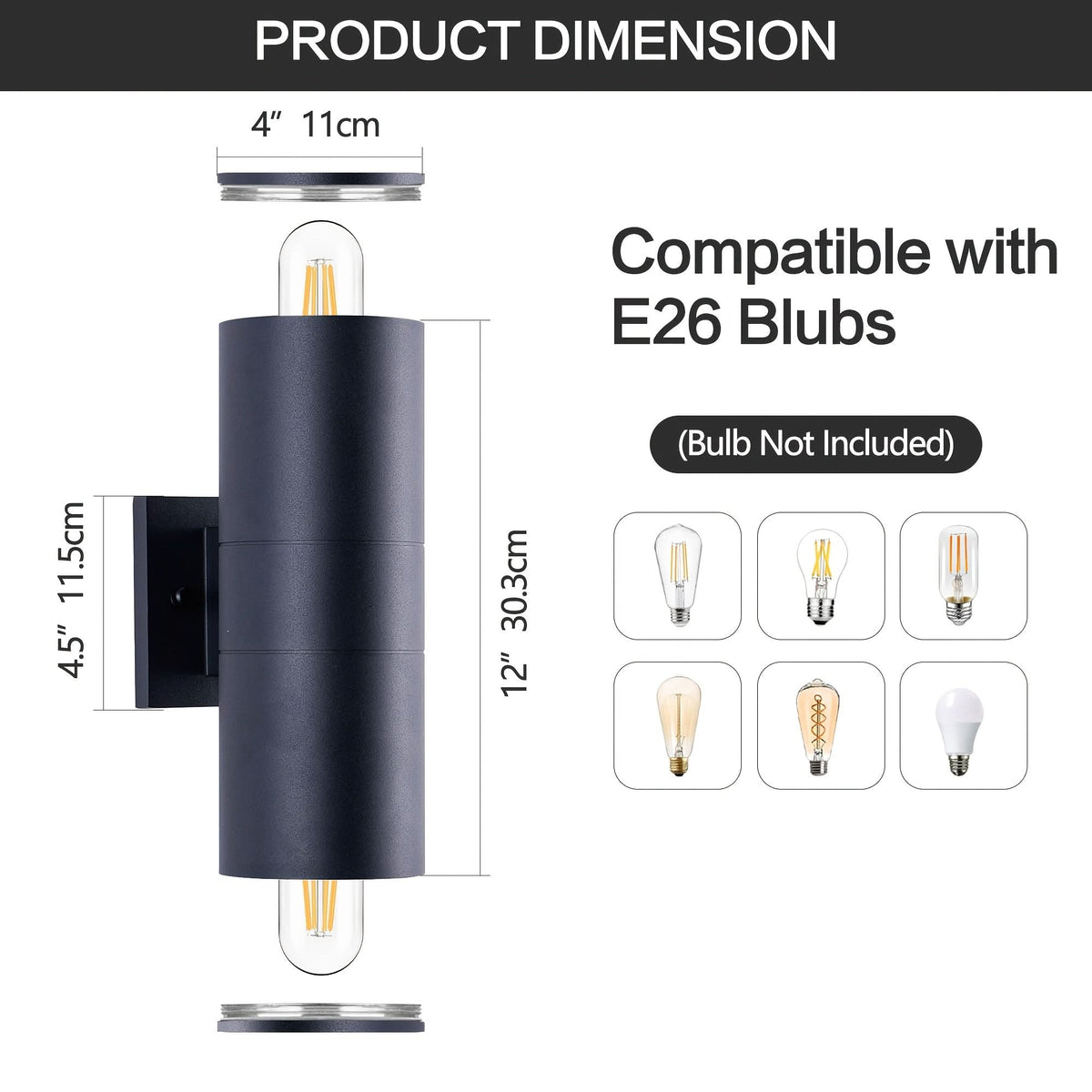 Cylora - Black Cylindrical Outdoor Wall Light