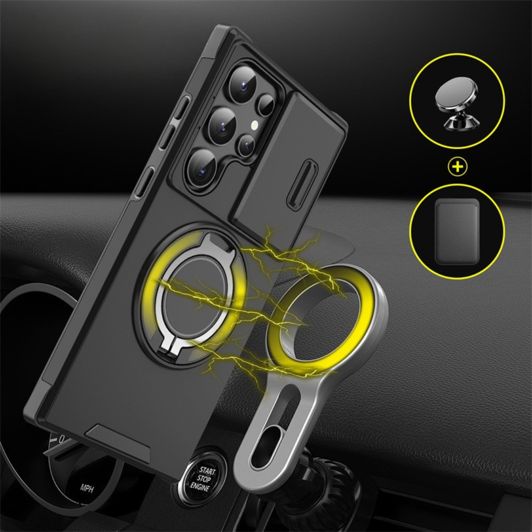 Magnetic Phone Case with Sliding Camera Cover & Kickstand Ring for Samsung Galaxy S-Series | MagSafe Compatible Protective Bumper Shell