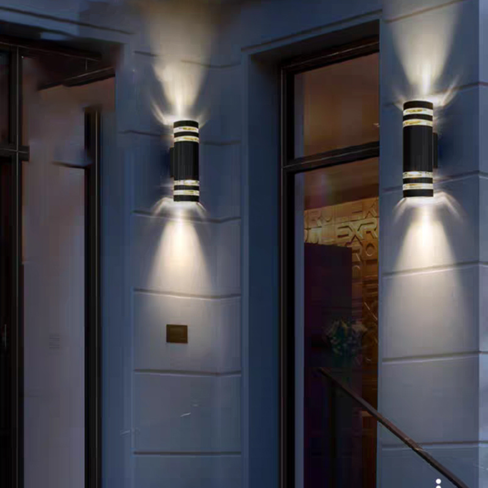 Exterior Sconce with Dual-Beam Illumination – Weatherproof Cylindrical Fixture for Entryways, Patios & Gardens – E27 Socket, IP65 Rating, Bl