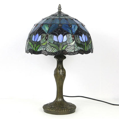 Stained Glass Table Lamp 18 Inch Height Multicolor Shade Bedside Reading Light E26 Socket Vintage Accent Lighting Decorative Bedroom Night L