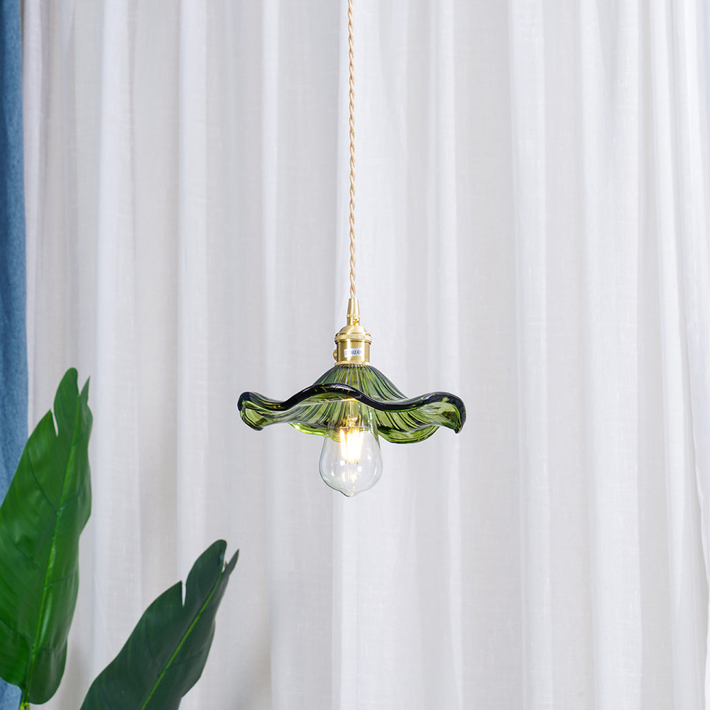 Floral Glass Hanging Fixture with Integrated LED for Dining Rooms & Bedrooms | Overhead Ambient Illumination | Modern Botanical Silhouette C