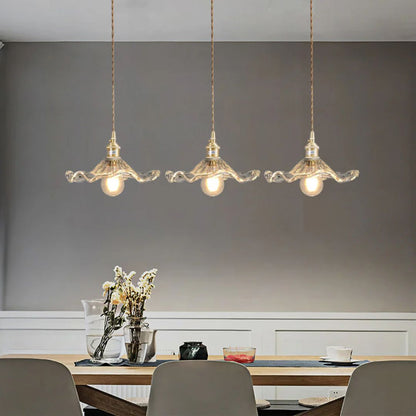 Glass Ceiling Light with Sculptural Ripple Edge – 9 in Hanging Fixture with Metal Hardware for Kitchen, Dining Area, or Bedroom – Adjustable