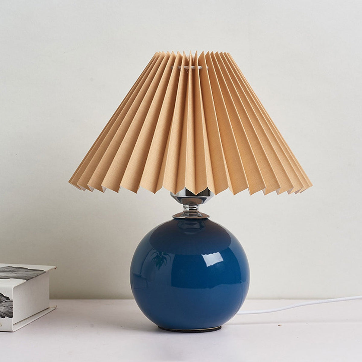 Ceramic Accent Lamp with Fabric Shade 11x9.5 in E26 Socket for Nightstand Desk Study Room Reading Light Modern Home Decor
